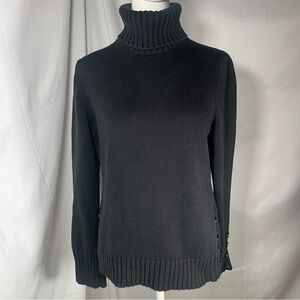 LOFT Classic Turtleneck Sweater with Button details on Sides & Cuffs Black Small